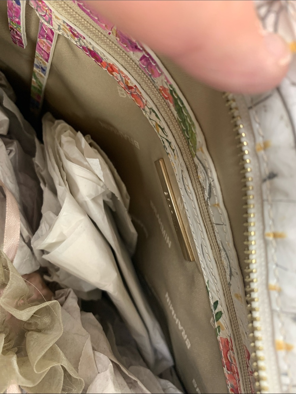 Brahmin White Croc-Embossed Floral Tote with Pink, Purple & Blue Accents - Picture 5 of 7